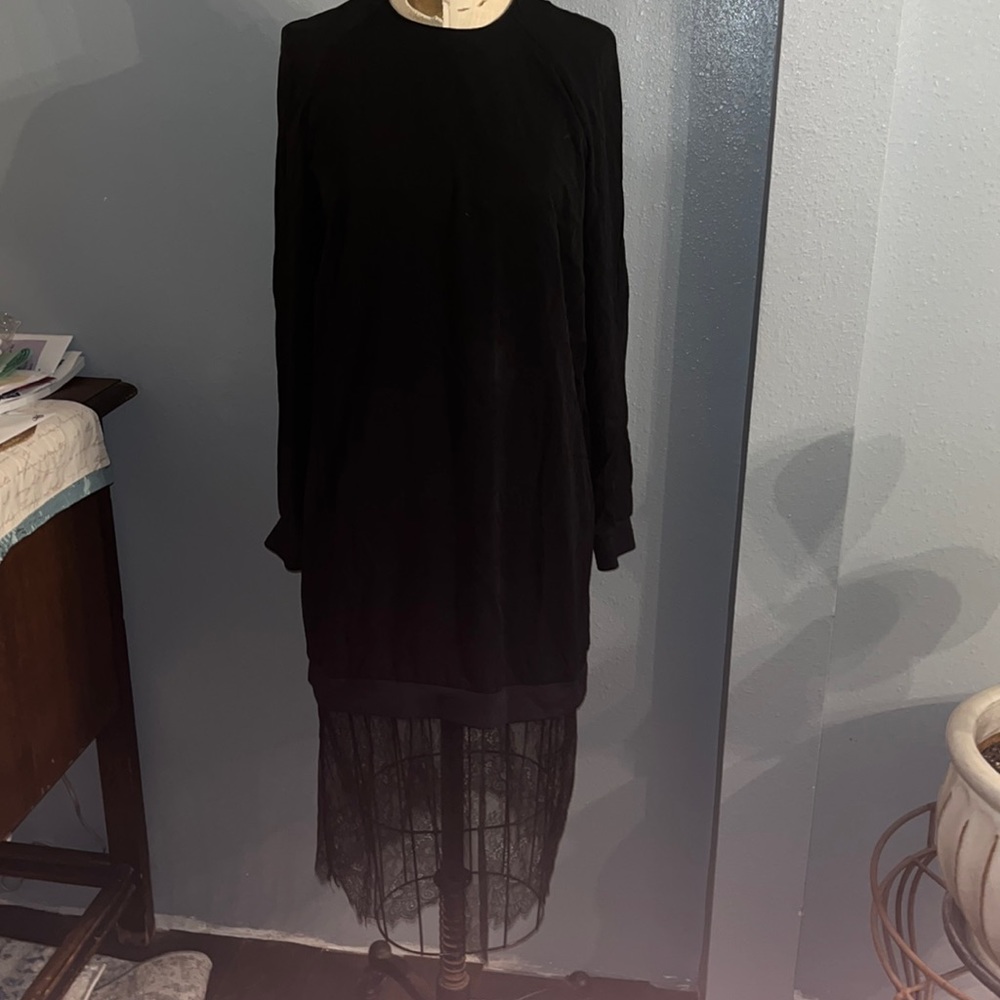 Zara black long sleeve dress with lace bottom